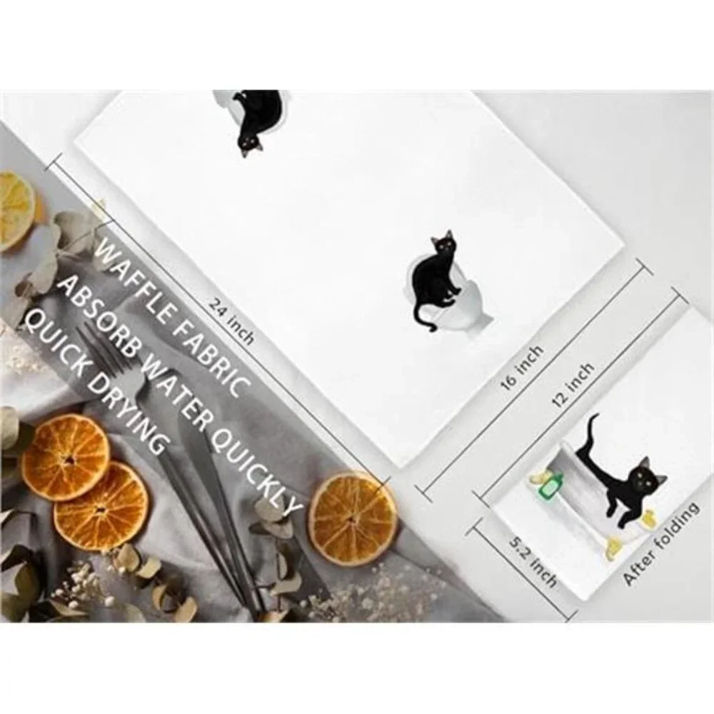 Black Cat Hand Towels for Bathroom Set of 4 - Cat Hand Towels for Cat Lovers